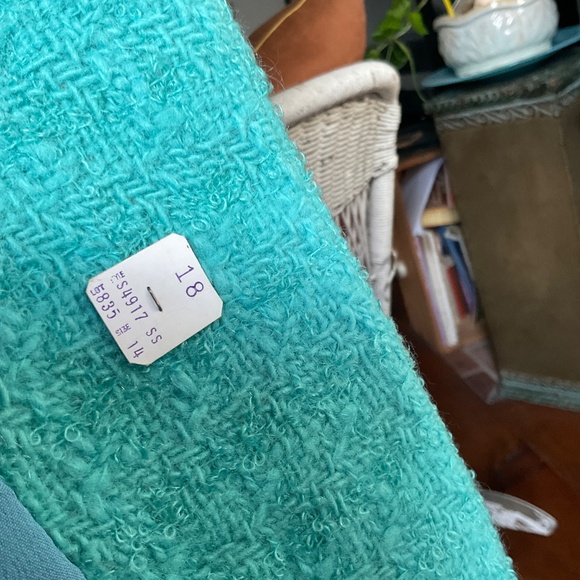 Vintage loomed lambswool suit jacket with mink collar in turquoise - Picture 6 of 14